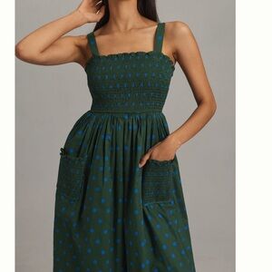 NWT smocked A Line midi dress from Anthro. Adjustable straps